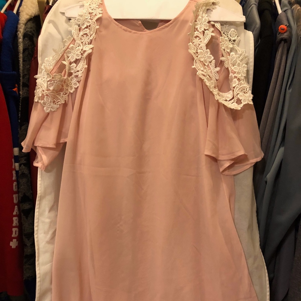 Light pink dress/cover up with lace open shoulder